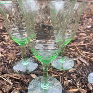 4 Uranium depression glass wine glasses